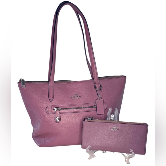 Coach Taylor Pebble Leather Tote Primrose Bag w/Matching Double Zip Wallet - Picture 1 of 16